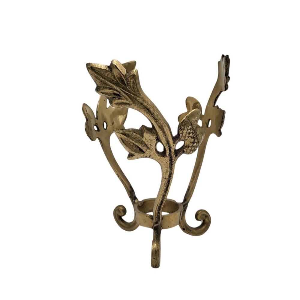 Solid Brass Tree Branch w/ Acorns Glass Bowl Holder Tea Light Candle Holder Vtg
